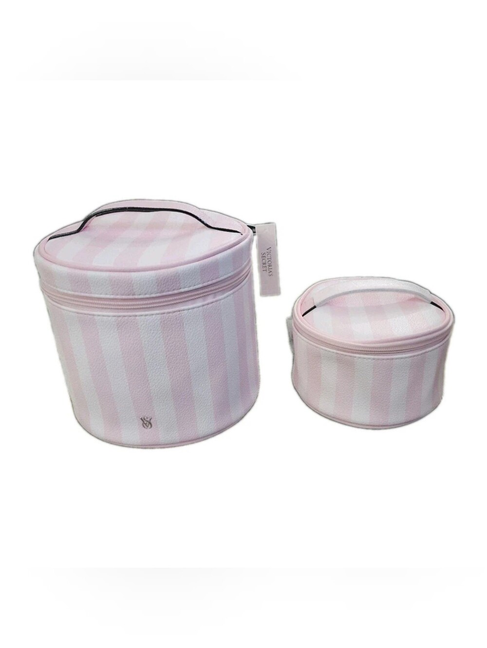 New Victoria’s Secret 2-Piece Makeup Bag Travel Case Iconic Pink Stripe